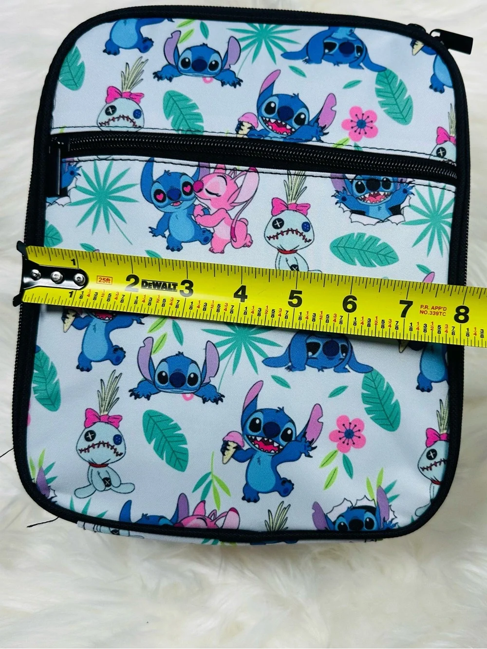 Kids Character Stitch Lunch Bag in Blue with Pink Accents